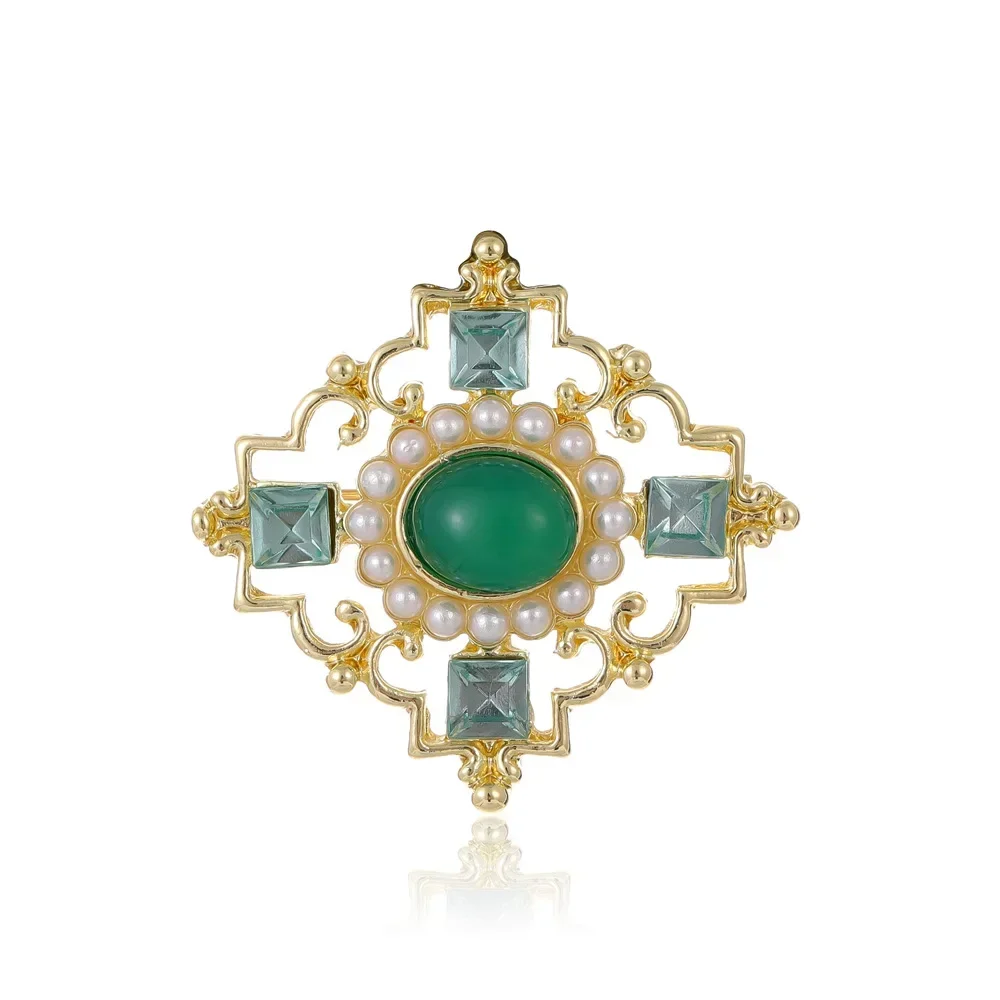 

Baroque court pearl green cut-out brooch vintage European and American cheongsam cardigan corsage men's and women's clothing pin