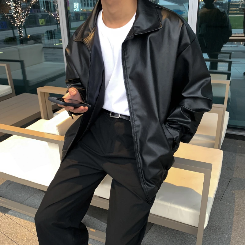 Spring and Autumn Korean Fashion Men's Jackets Loose Zipper Fashion Brand Jackets Handsome Motorcycle Leather Jackets M-5XL