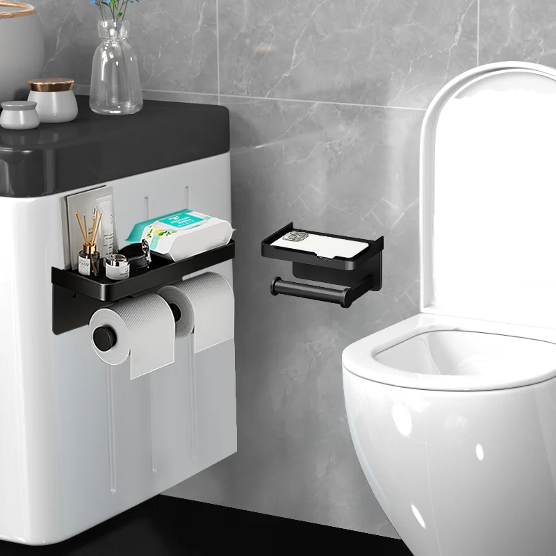 Toilet Paper Holder Aluminum Alloy Toilet Paper Holder Kitchen Towel Placement Of Seasoning Bottles Holder Bathroom Wall Roll Of Paper Storage