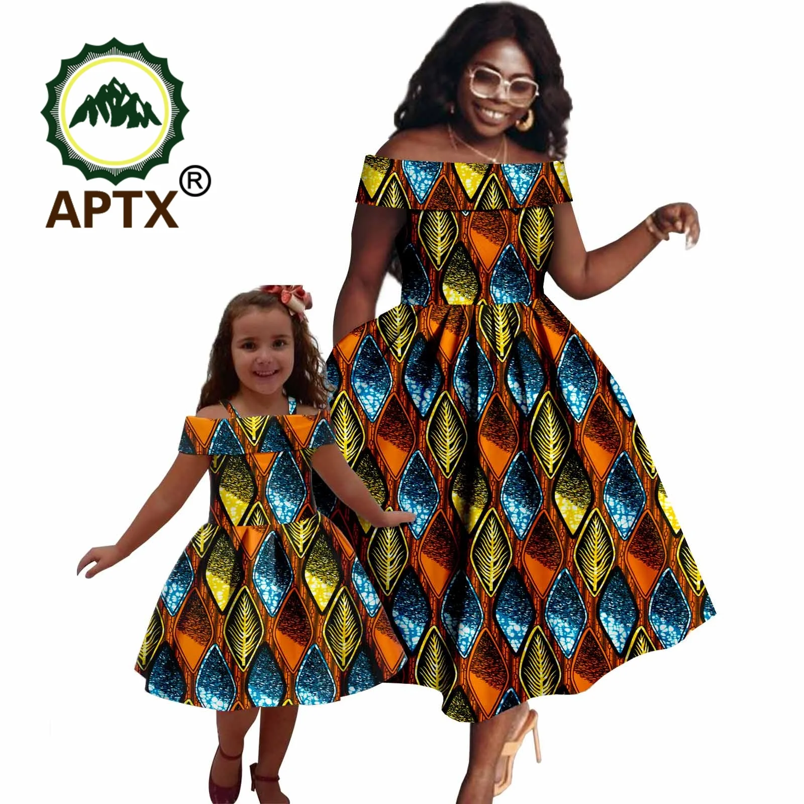 African Dashiki Family Matching Clothes Mom and Daughter Outfit Ankara  Print Women Off Shoulder Party Dress with Pocket F234005 - AliExpress