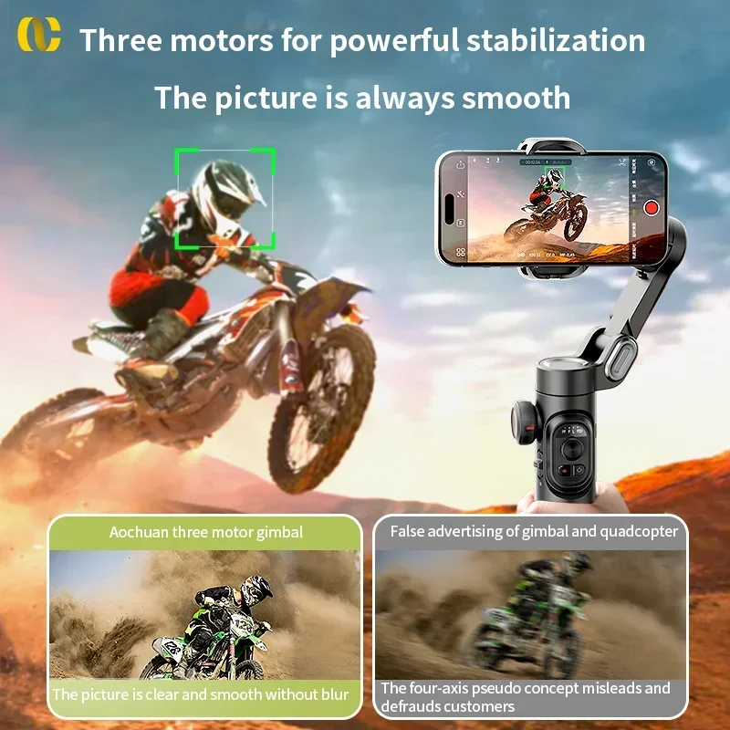 AOCHUAN 3-Axis Handheld Gimbal Stabilizer for Smartphone with Fill Light Vlog Smart XEfor IPhone Android Face Tracking
