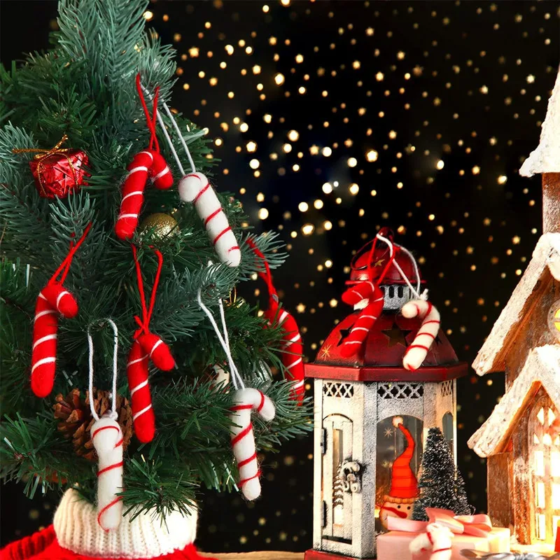 Weihnachten Santa Claus Spazierstock Gefilzt Ornament Zuckerstange Hängende Ornamente Weihnachtsbaum Zubehör Home Dekorationen – Detail 2