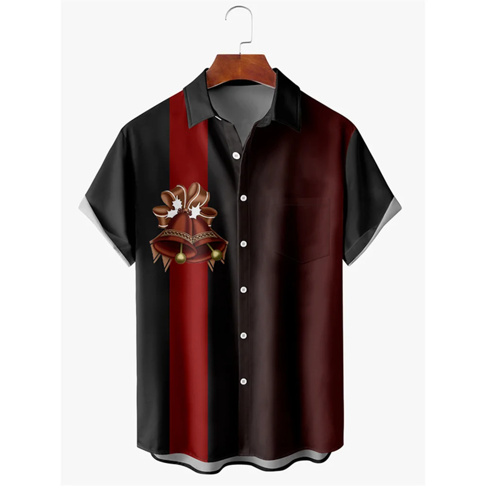 2023 New Christmas Party Men's Short Sleeve Cardigan Shirt Christmas Print Lapel Pocket Top High Quality Comfortable Soft Fabric 6