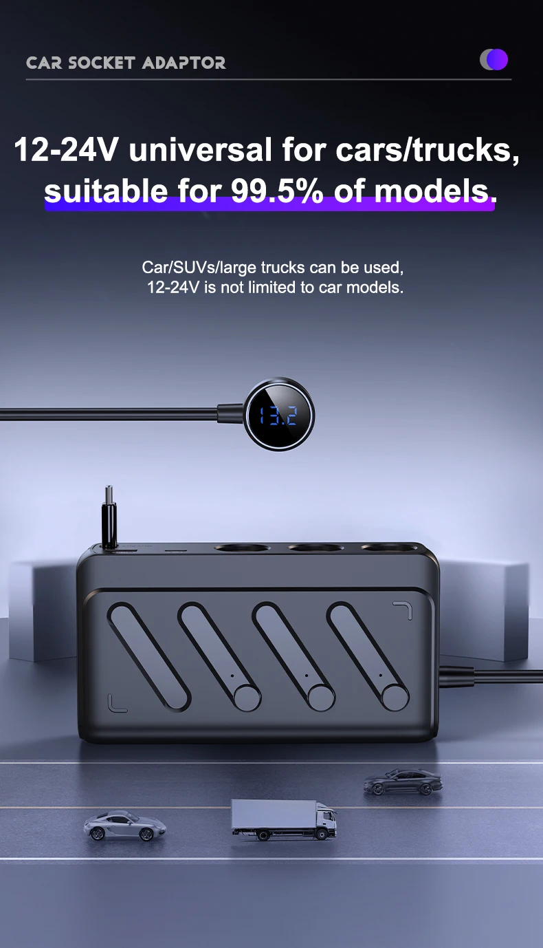 142W Car Charger Adapter Cigarette Lighter Adapter 6 in 1 Cigarette Lighter Spl