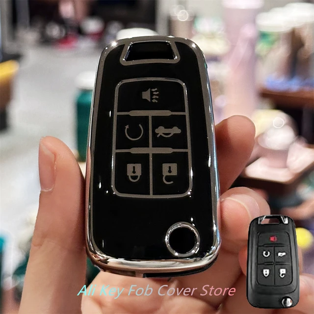 Chevy Key Fob Cover - Bling Crystal Case For Malibu, Camaro, Equinox, Impala, 5 Button, White Silver