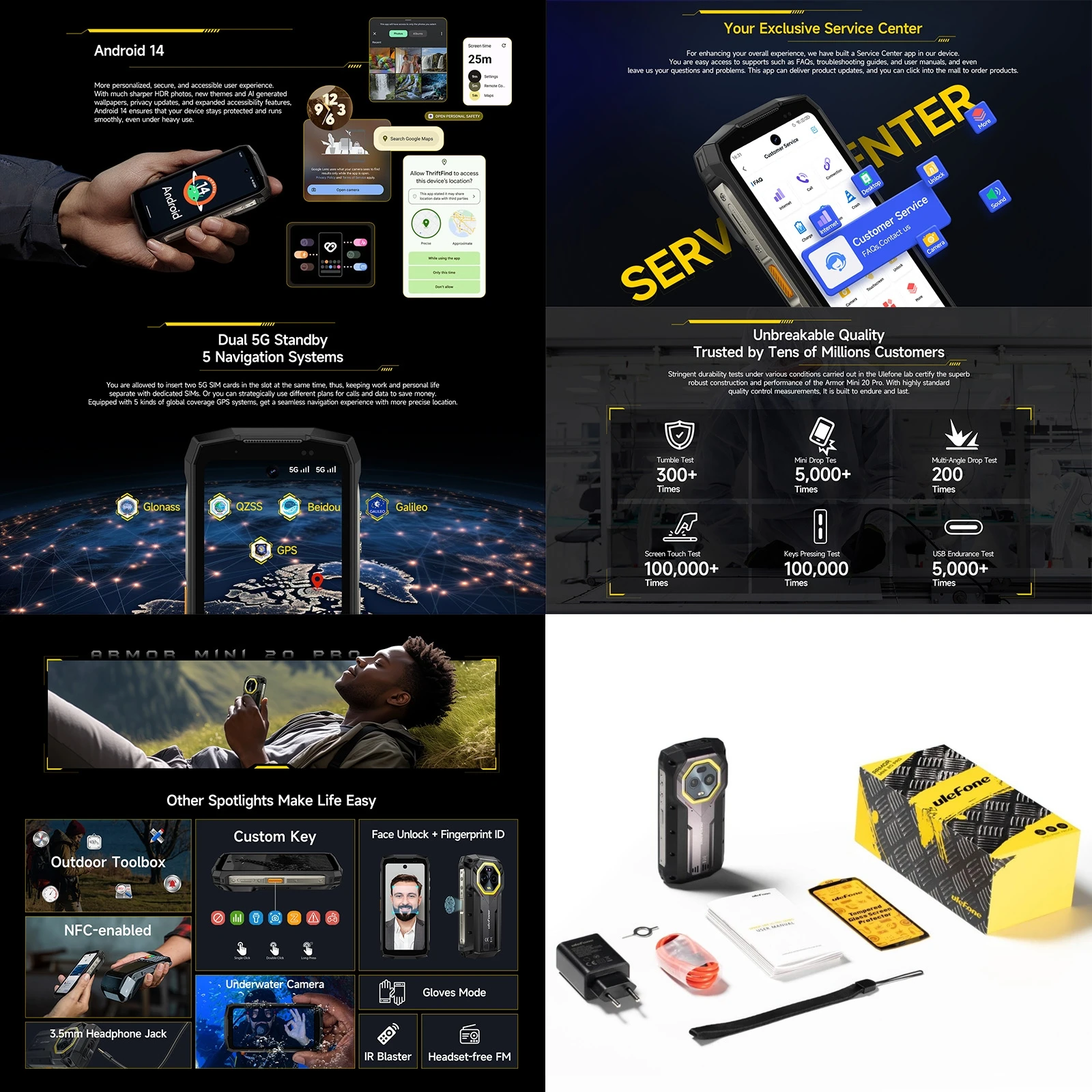 Ulefone Armor Mini 20 Pro Rugged Phone 8GB+256GB 4.7'' 64MP Night Camera Android 14 MTk Dimensity 6300 5G NFC Mobile phone