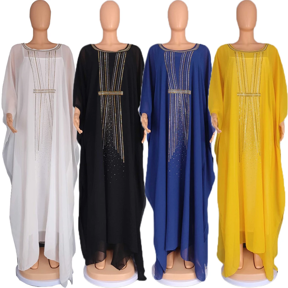 

African Dresses for Women Chiffon Diamonds Abaya African Dashiki Dubai Abaya Kaftan Moroccan Robe Caftan Muslim Dress Gown Loose