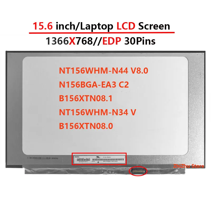 Écran LCD LED 15,6" 1366x768 - Compatible Universel, 30 Broches, Neuf Sous Garantie