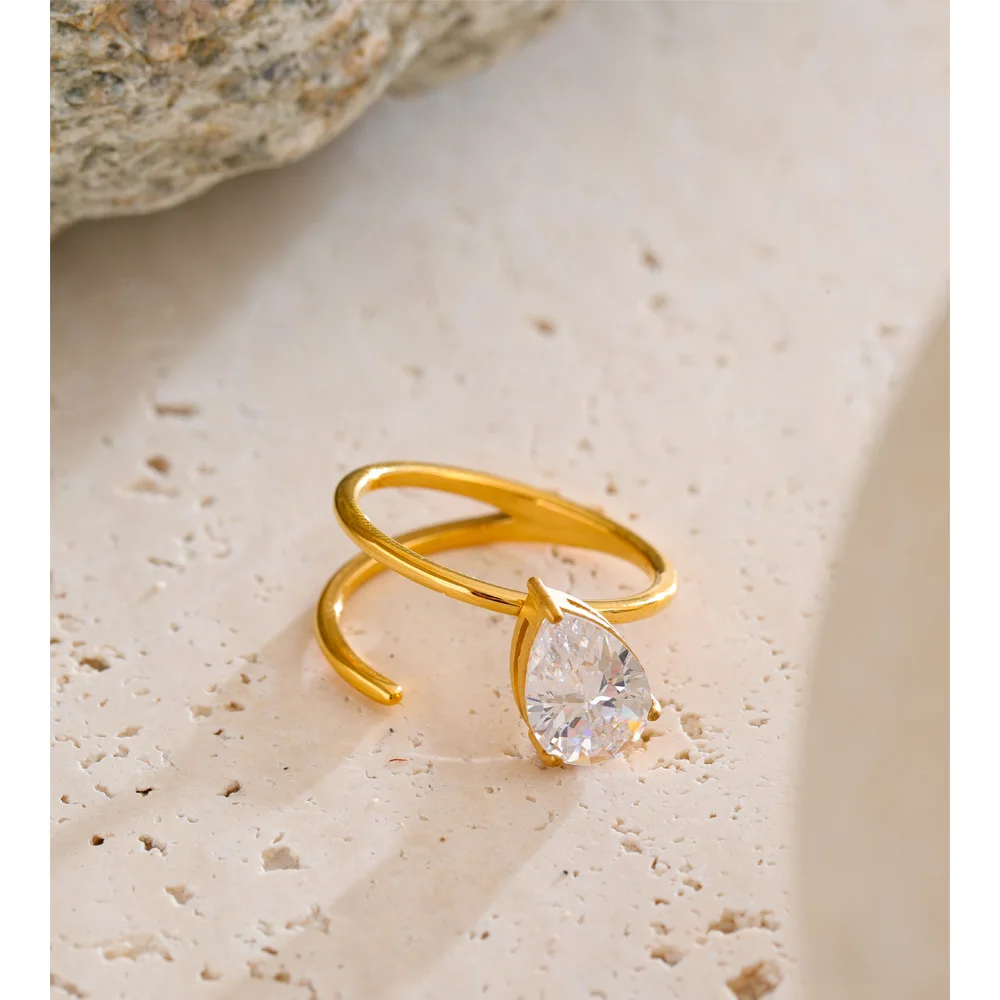 Yhpup Ring Cubic Zirconia Stainless Steel Unique Finger Jewelry