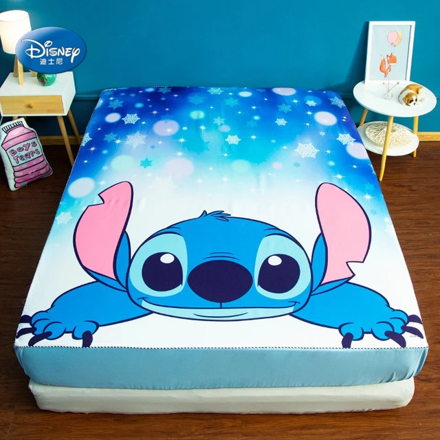 Disney Lilo y Stitch Sábana bajera ajustable con flores, 90 x 200 + 25 cm,  100% algodón