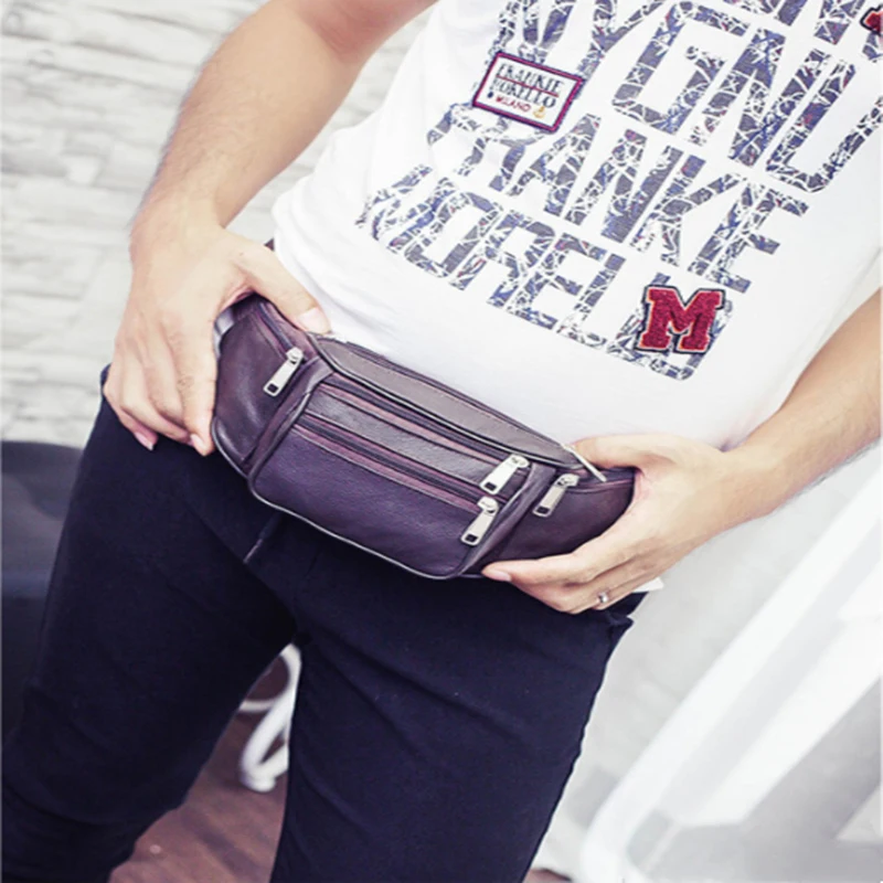 Leather Men Waist Chest Bag Thin Outdoor Sports Pauch Male Small Running Fanny Pack Crossbody Chest Money Belt Bags