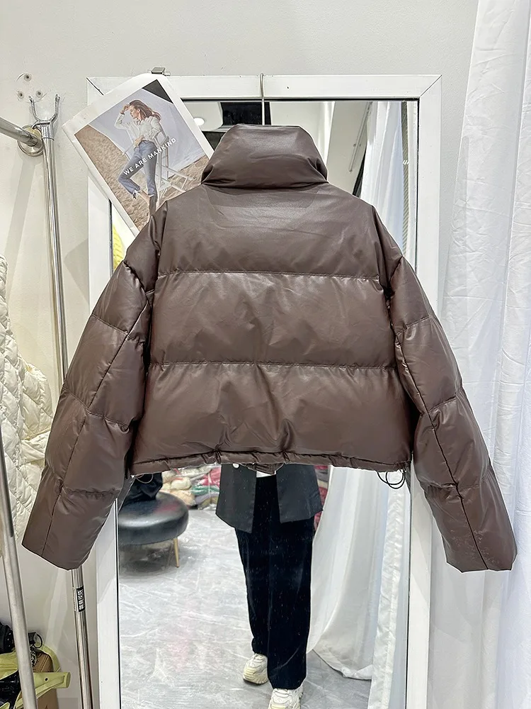 Winter Pu Leather Down Cotton Jacket Women Short Parkas 2025 New Cotton-Padded Jacket Women Warm Thick Cotton Coat Women Outwear