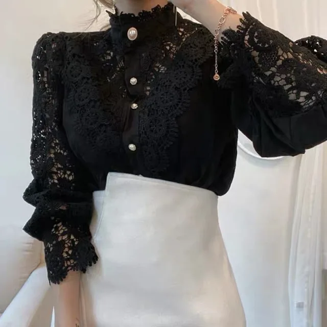 Vintage Lace Embroidery Blouses Floral and Elegant 5