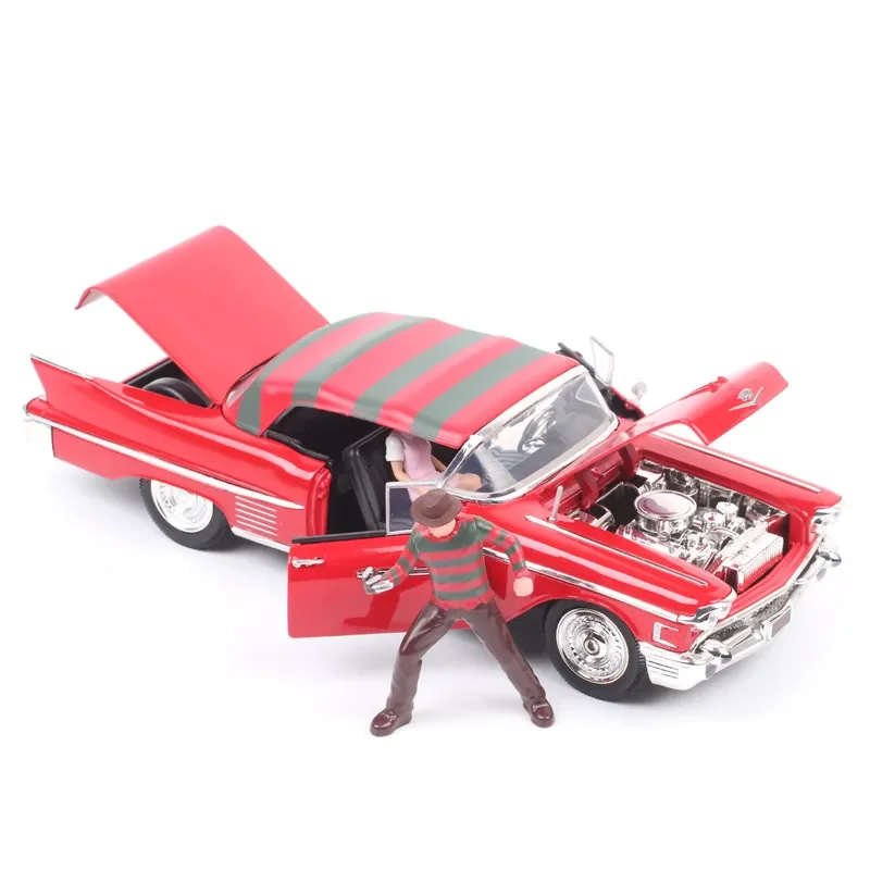 No Box Jada 1:24 Scale Classic 1958 Cadillac Series 62s With Action Figure Freddy Krueger Diecasts & Toy Vehicles Car Model no box jada 1 24 scale 1947 ford coe fire fireston tow truck vehicle alloy metal diecast model pickup car toys with extra tires