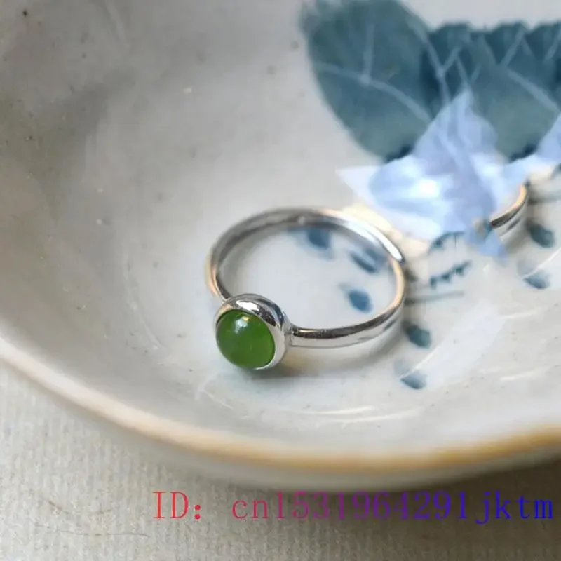 Green Jade Rings 925 Silver Stone Adjustable Ring Charms Women Fashion Gifts Talismans Jewelry Vintage Natural Carved Designer