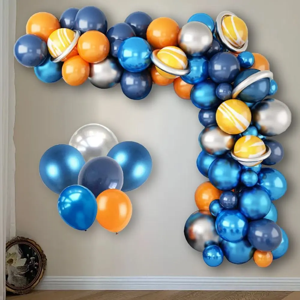 

Синий воздушный шар в космосе, фотоаксессуары для дня рождения, желтые оранжевые фотовоздушные шары, внешнее пространство, фотоаксессуары для мальчиков