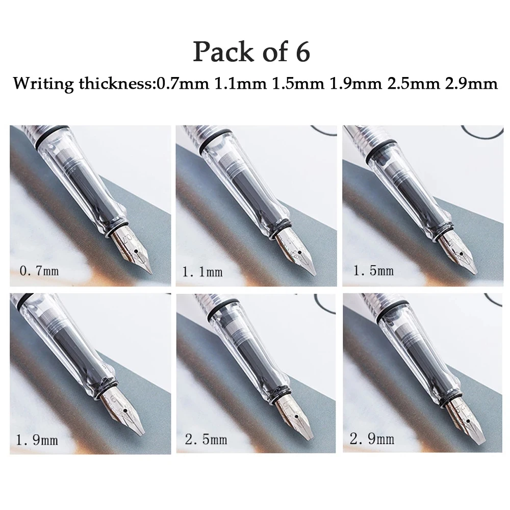 Set of 6 Flat Tip Calligraphy Pens for Artistic Parallel Writing and Gothic Lettering