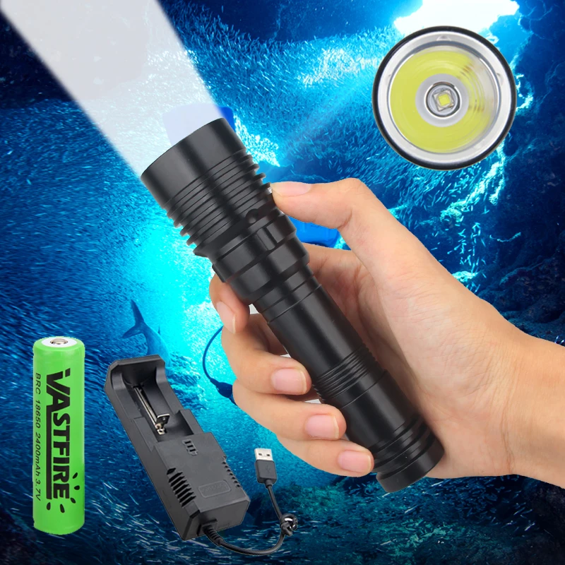 

Powerful LED Flashlight With Tail USB Charging Head Zoomable waterproof Torch Portable 1 light diving Lighting Built-in battery