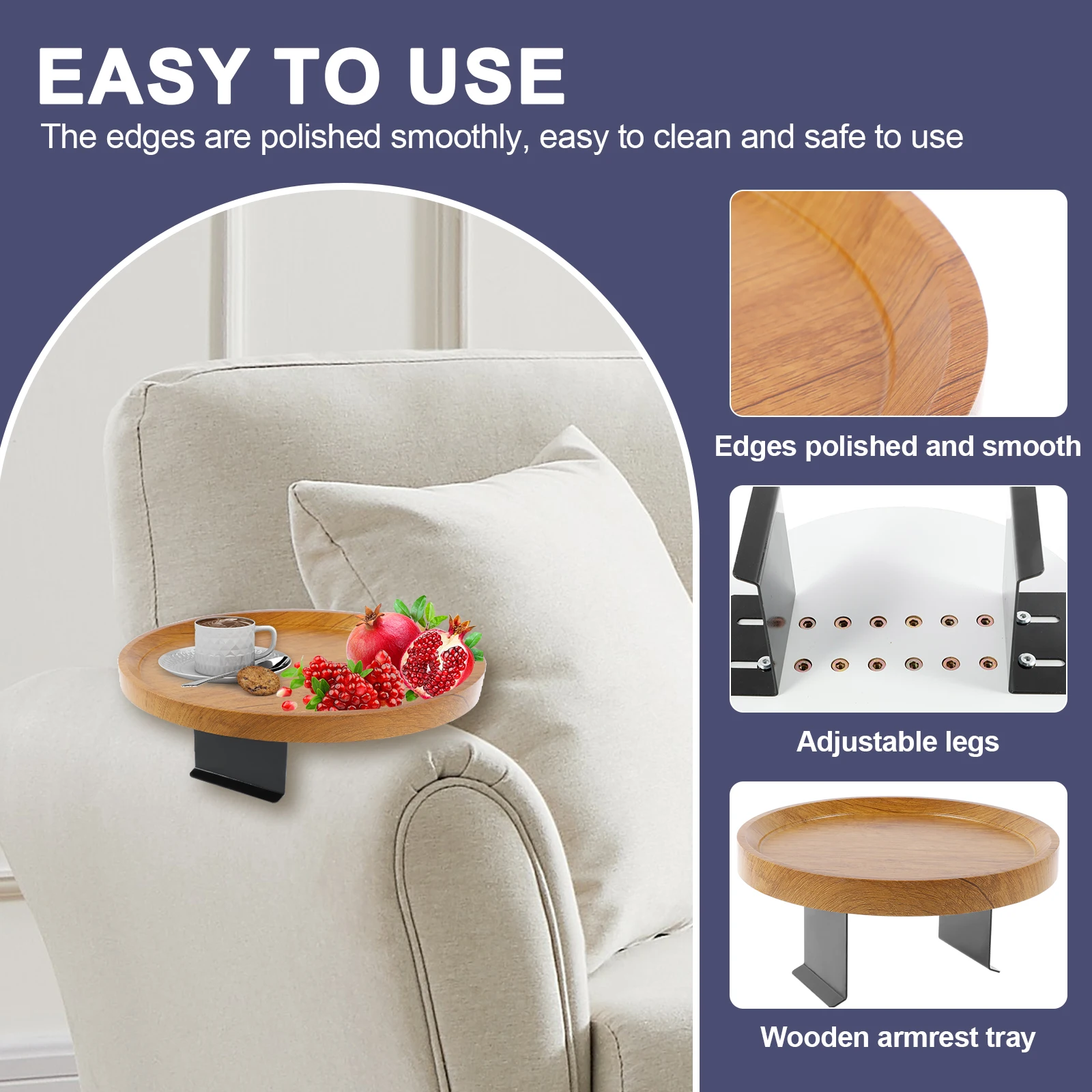 Sofa Armrest Tray Wood Couch Arm Table 5.5-15cm Width Adjustable Sofa Arm Rest Table Multifunctional Chair Tray Heavy