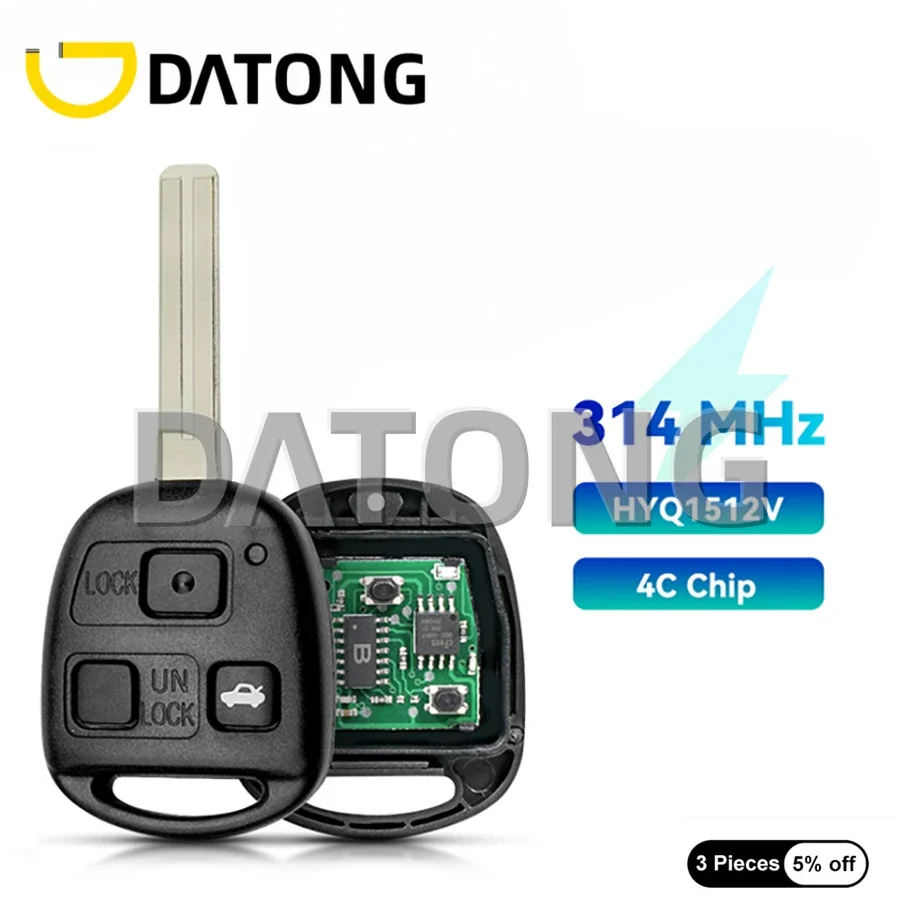 

Datong For Lexus ES 250 GS SC 300 LS 400 LX 450 470 1989-2001 TOY40 3 Button Remote Car Key 314MHZ 4C Chip FCC ID: HYQ1512V