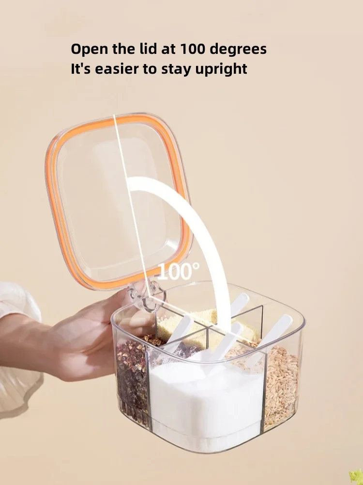 Description Picture 4 of item4 Grids Salt Pepper Seasoning Box Transparent Lid Spice Jar Chili Powder Sugar Bowl Condiments Storage Container Kitchen Gadgets