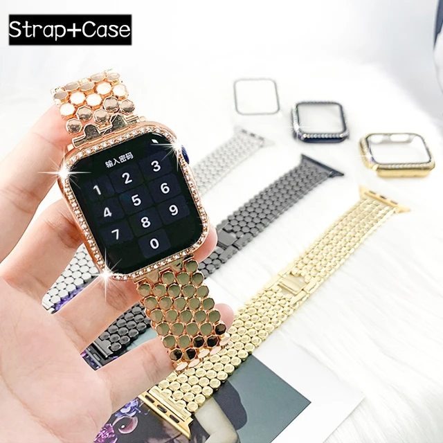 Luxury Diamond Leather Strap For Apple Watch Ultra 49mm 8 7 41mm 45mm Band  For Iwatch Series 6 3 4 5 Se 44 40mm 38 42mm Bracelet - Watchbands -  AliExpress