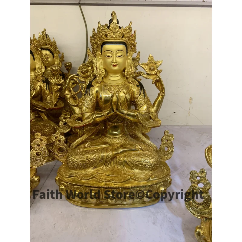 

Tibetan Buddhism Holy Good Buddha statue bless family Safety Health luck Four arm Avalokitesvara Guan yin brass Buddha statue