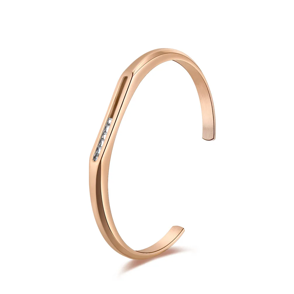 

Simple Moved AAA+ Cubic Zirconia Cuff Bracelets Trendy 316L Stainless Steel Open Bangle For Women Jewelry Mothers Day Gifts 2023