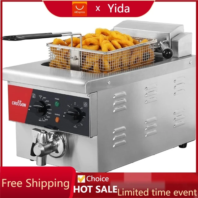 CROSSON 6L Electric Countertop Deep Fryer Extra Large with Drain