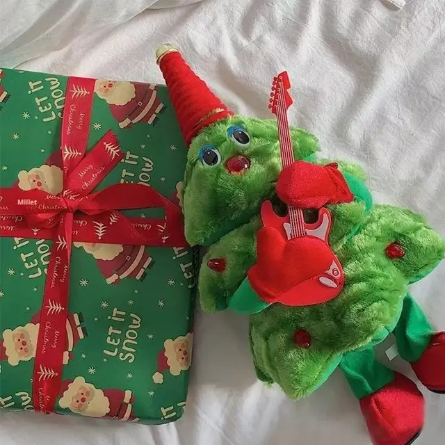 1PCS Electric Dancing Plush Christmas Tree 35cm Automatic Swaying Lights Up Festive Decor With Music Holiday Party Decoration 2