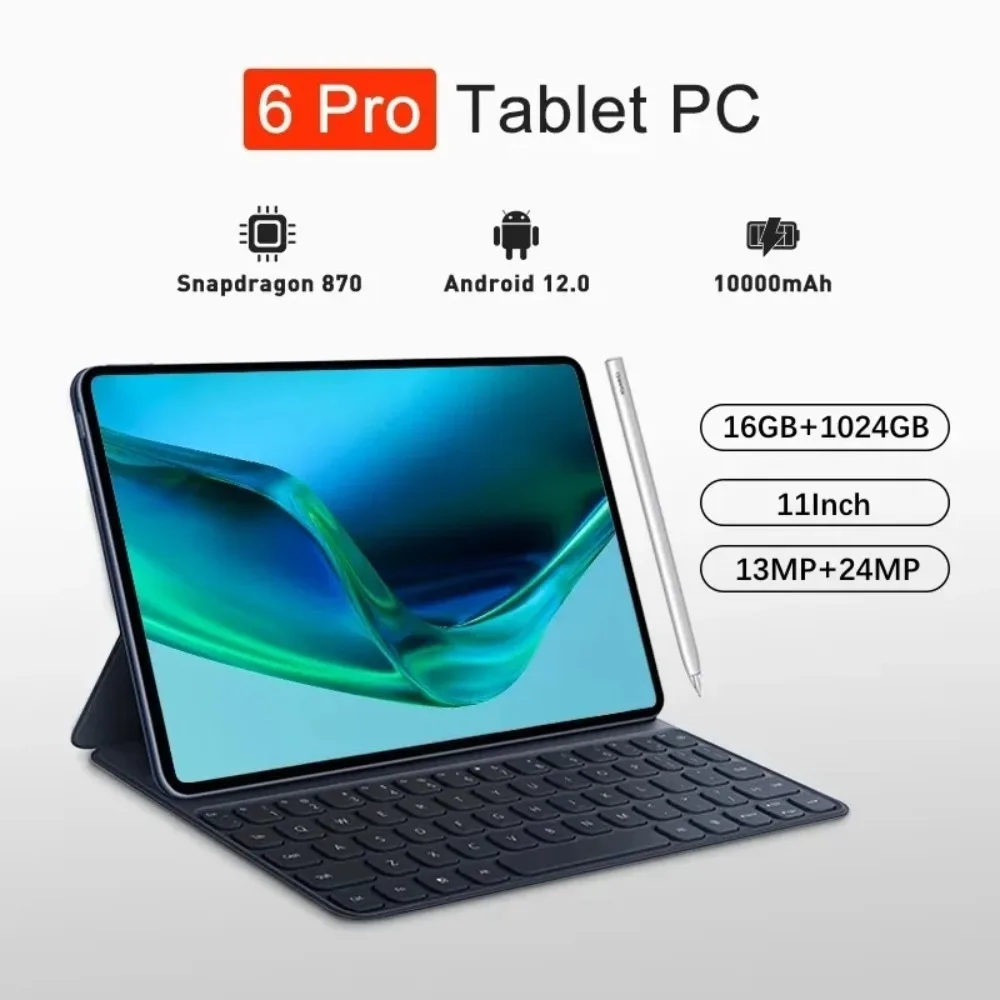 2024 글로벌 버전 태블릿 PC, 안드로이드 12.0 패드 6 프로, 5G 듀얼 SIM 카드 또는 와이파이 HD 미 탭, 16GB + 512GB 스냅드래곤 870, 신제품