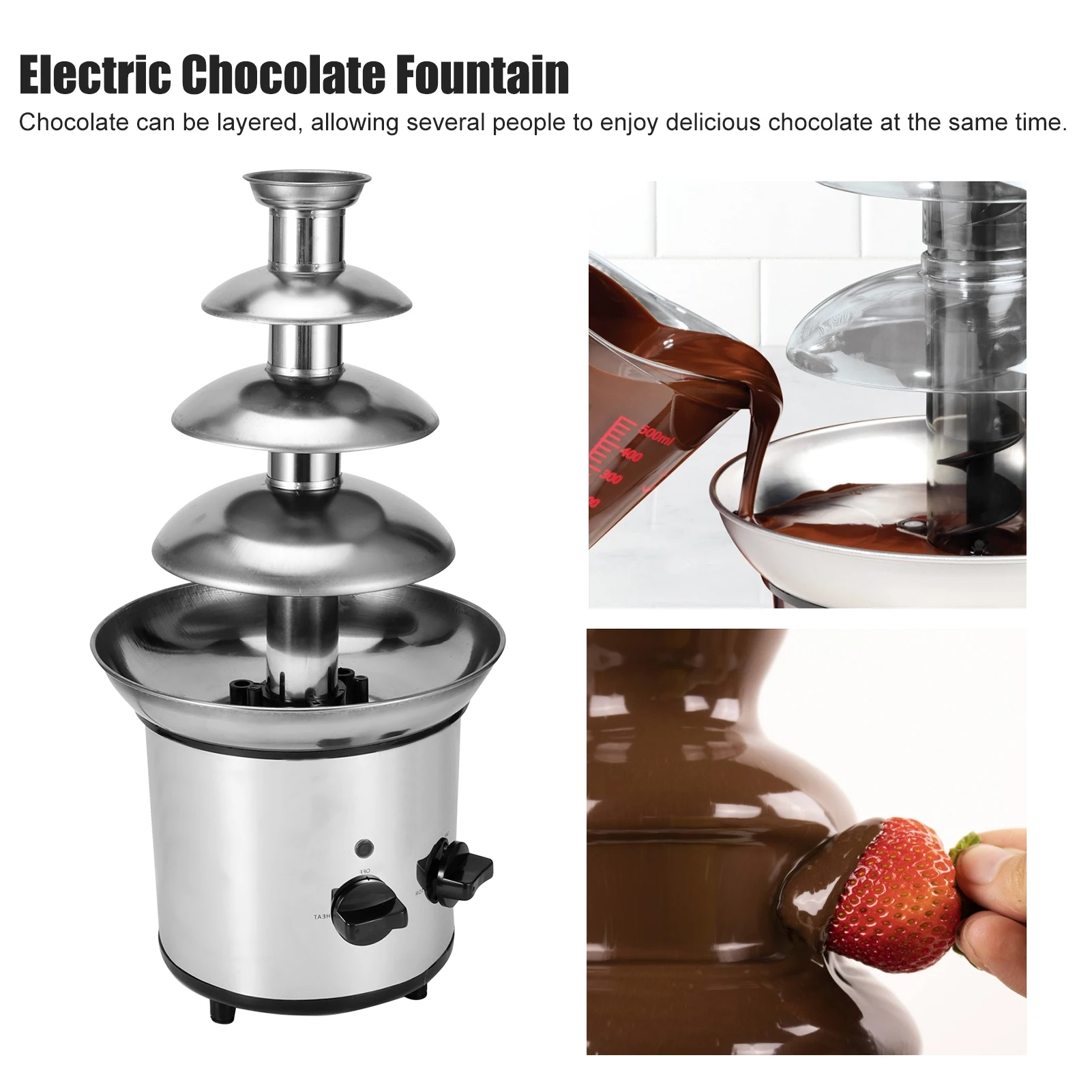 Chocolate Fountain 4 Tiers Electric Melting Machine Fondue Pot Set for Chocolate Candy Ranch Nacho Cheese 220V