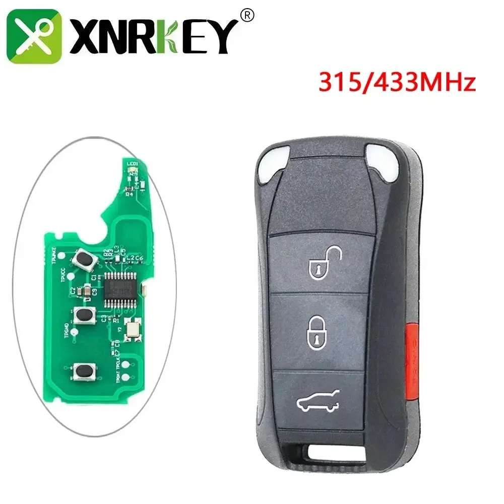 

XNRKEY Remote Control Key 4 Button Key Fob 315MHz/433mhz For Porsche Cayenne 2005-2011 with ID46 Chip Uncut Blade Smart Car Key