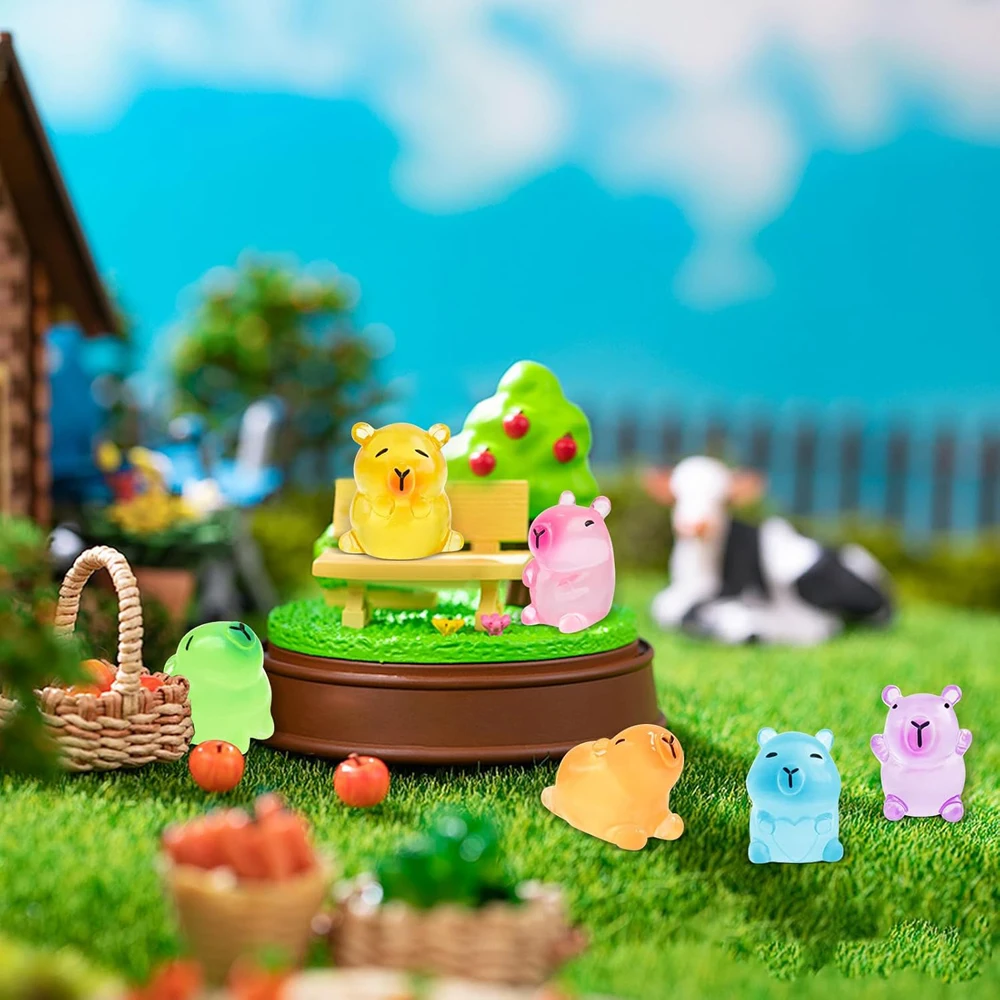 24Pcs Luminous Mini Capybara Figurines Colorful Tiny Capybara Dollhouse Miniatures Car Dashboard Fairy Garden miniature figurines