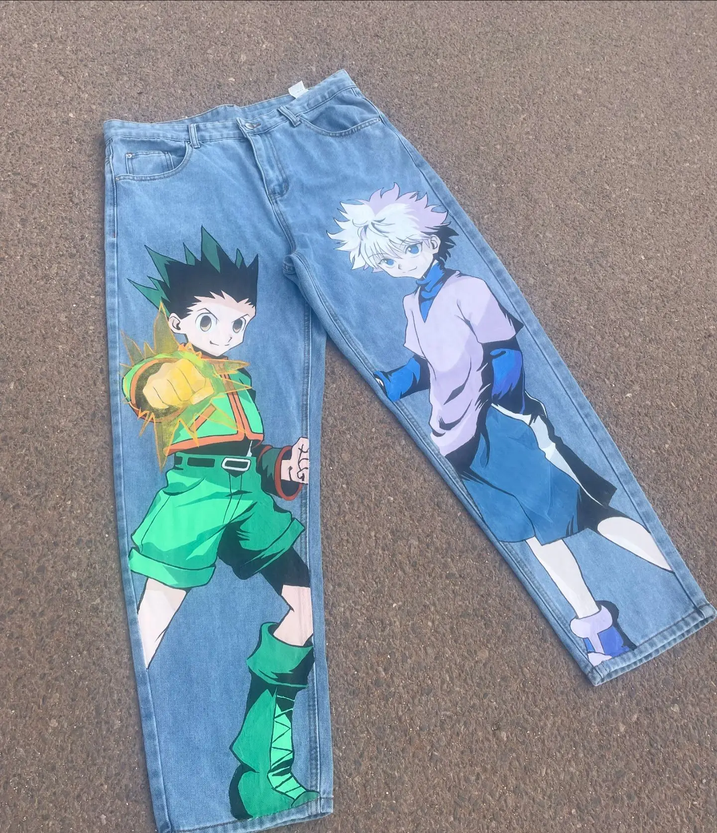 Harajuku Anime New Hunter x Hunter Graphic High Waist Jeans wide leg jeans Streetwear Y2K Jeans for Men Women Wide Trouser Pants 4