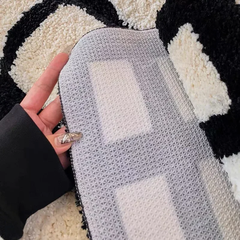 Korean Style Tufting Plaid Floor Mats Living Room Decoration Black White Plush Carpets Versatile Checkered Area Rug for Bedroom