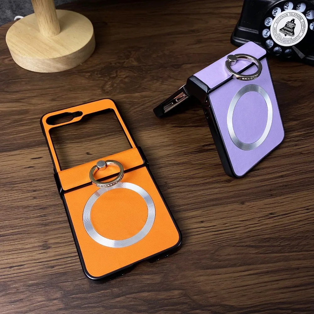 Luxurious Vintage PU Leather Texture Phone Case with Ring Holder & Magnetic Closure