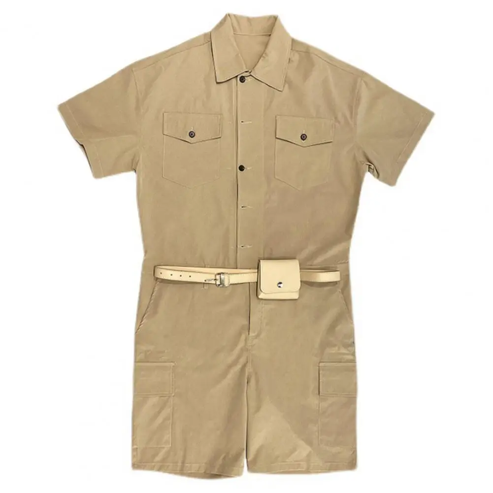 Male Fashion Leather Belt Bag Cargo Overalls Streetwear Jumpsuits For Men Women