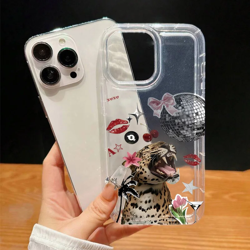 Leopard Print Patchwork Clear Phone Case Cover