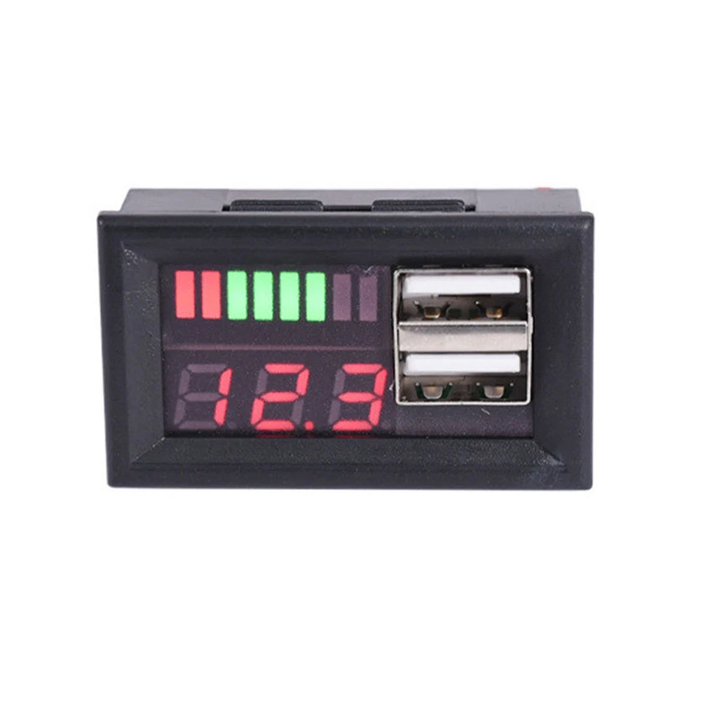 듀얼 USB 5V 2A 출력을 갖춘 12V 자동차 배터리 전압 디스플레이, 자동차 오토바이 RV용 디지털 전압계 전력 감지기