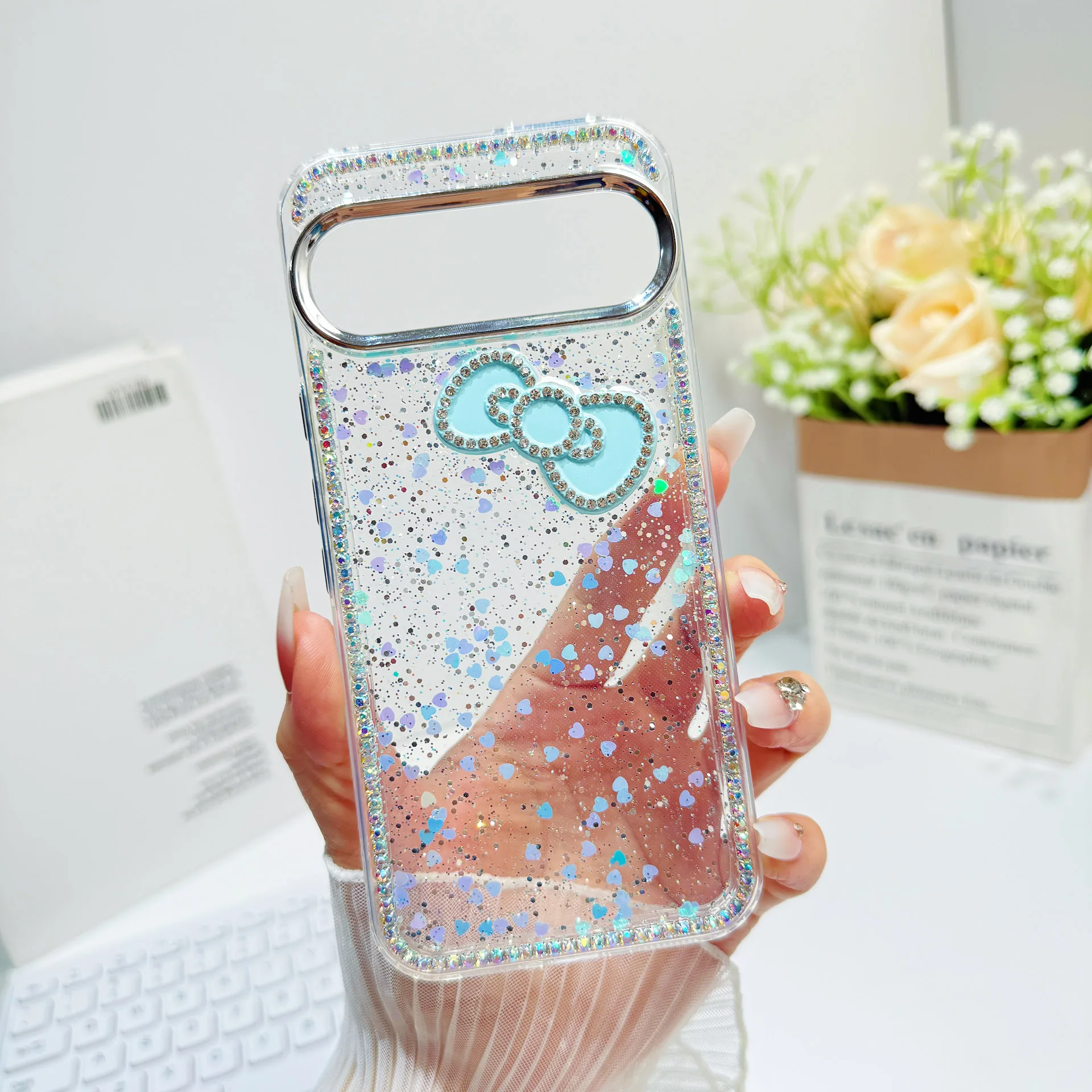 Luxury Glitter Rhinestone Bowknot Sequin Phone Case - Shockproof Bling Transparent Cover