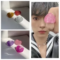 2024 Korean Wave New LeeNow Pink Love Acrylic Ring 3-Color Set Y2K Style Women's Accessories Fashion Jewelry Fans Gift 1