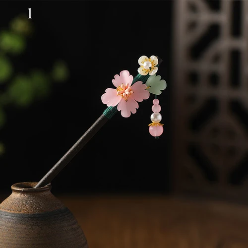 핸드메이드 럭셔리 꽃 머리핀, 빈티지 우드 중국 헤어 스틱 핀, 여성용 헤어 장식, 쥬얼리 액세서리 3