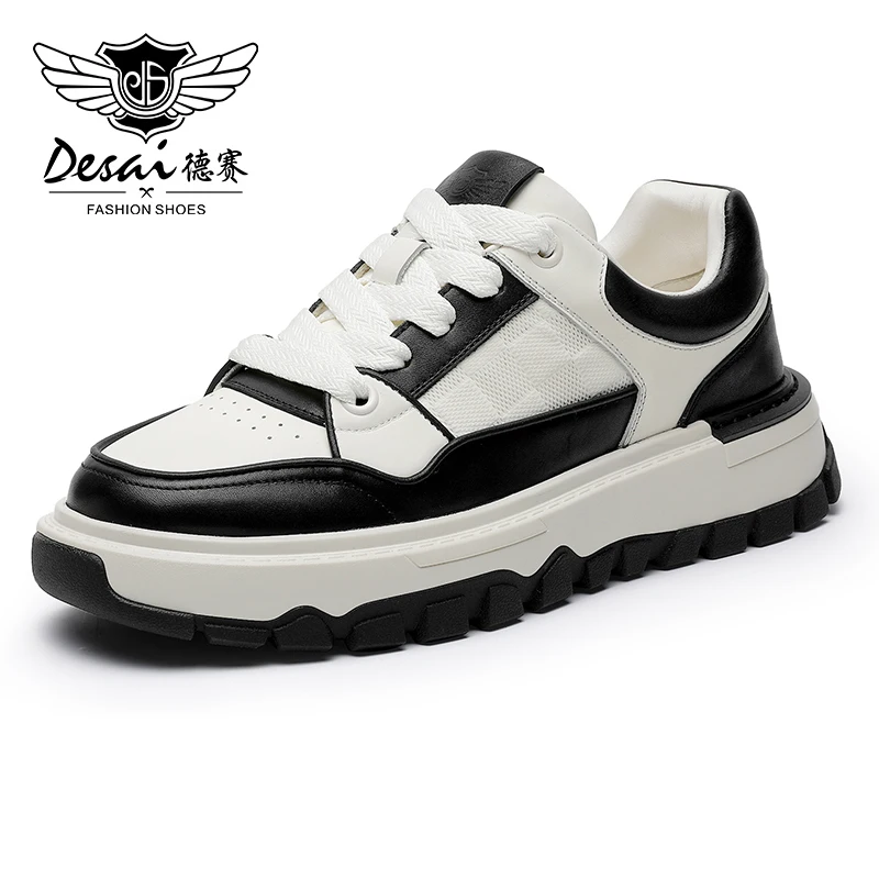

DESAI Anti-slip On Sneaker Cowhide Leather Men Casual Walking Shoes For Men Laces Up Hand Add Color Breathable 2023 Summer New