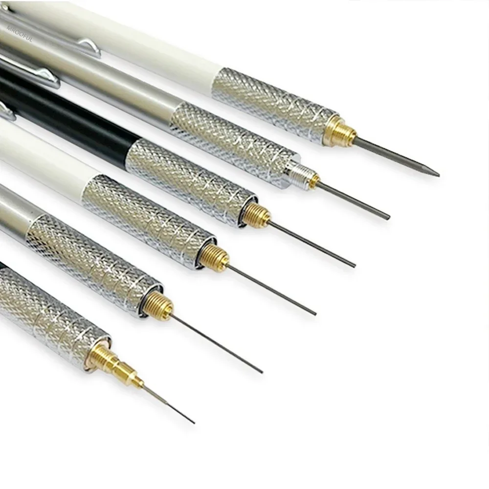 Full Black Metal Mechanical Pencils Set HB Leads 0.3 0.5 0.7 0.9 1.3 2.0mm Retractable Sketch Pencil with Eraser School Supplies 4