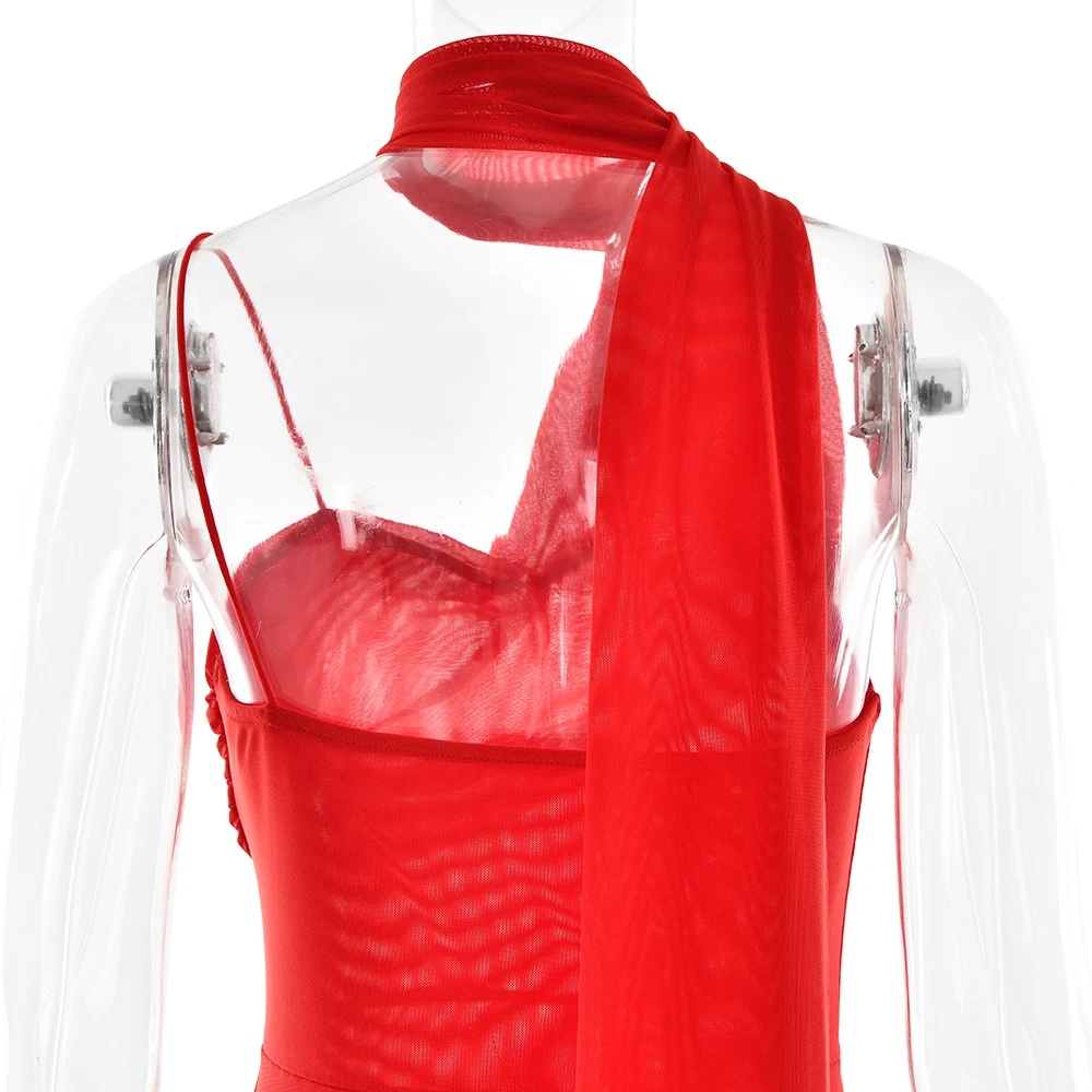 Elegant Single Shoulder Mesh Double Layer Bodycon Party Club Evening Dress Sexy Backless Vestido Autumn/Winter Clothing