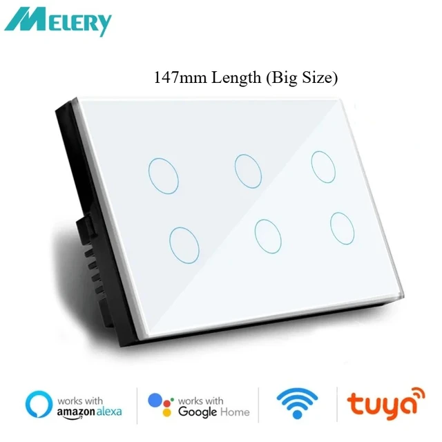 Melery 147 Tuya WIFI สมาร์ทสวิตช์ไฟผนัง Touch Sensor แผงกระจกรีโมทคอนโทรลไร้สายโดย Alexa Google Home 4/5 /6Gang 1
