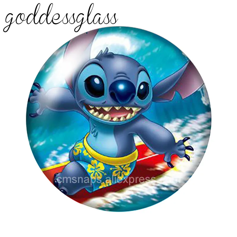 Disney Cute Stitch Angel Cartoon 10pcs 12mm/18mm/20mm/25mm Round photo glass cabochon flat back Making findings for bracelets