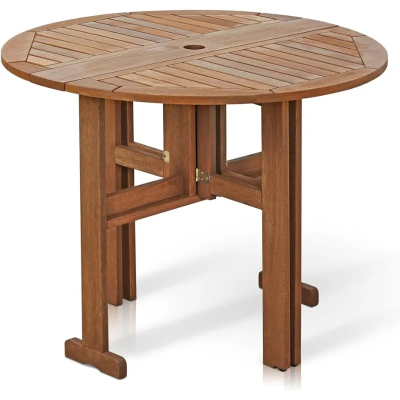

Furinno FG17035 Tioman Hardwood Patio Furniture Gateleg Round Table in Teak Oil, Natural Bar Tables