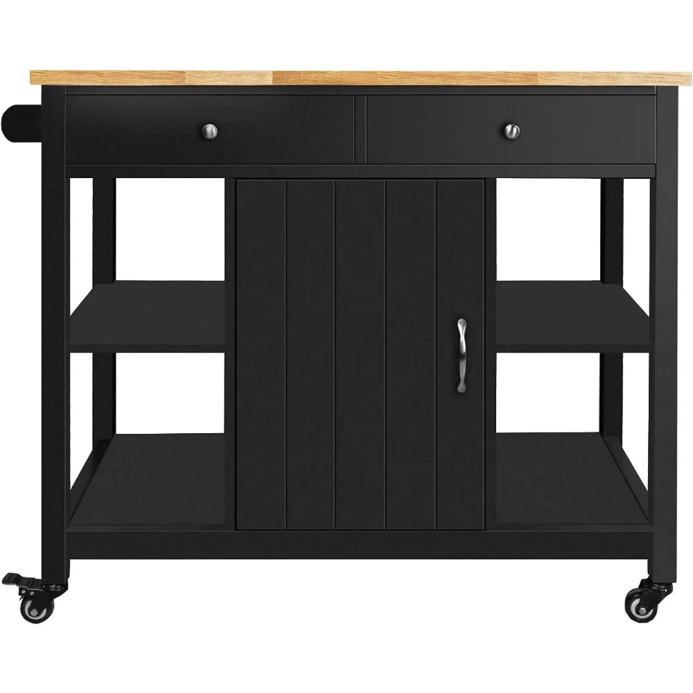 Kitchen Islands on Wheels with Wood Top Utility Wood Movable Kitchen Cart with Storage and Drawers
